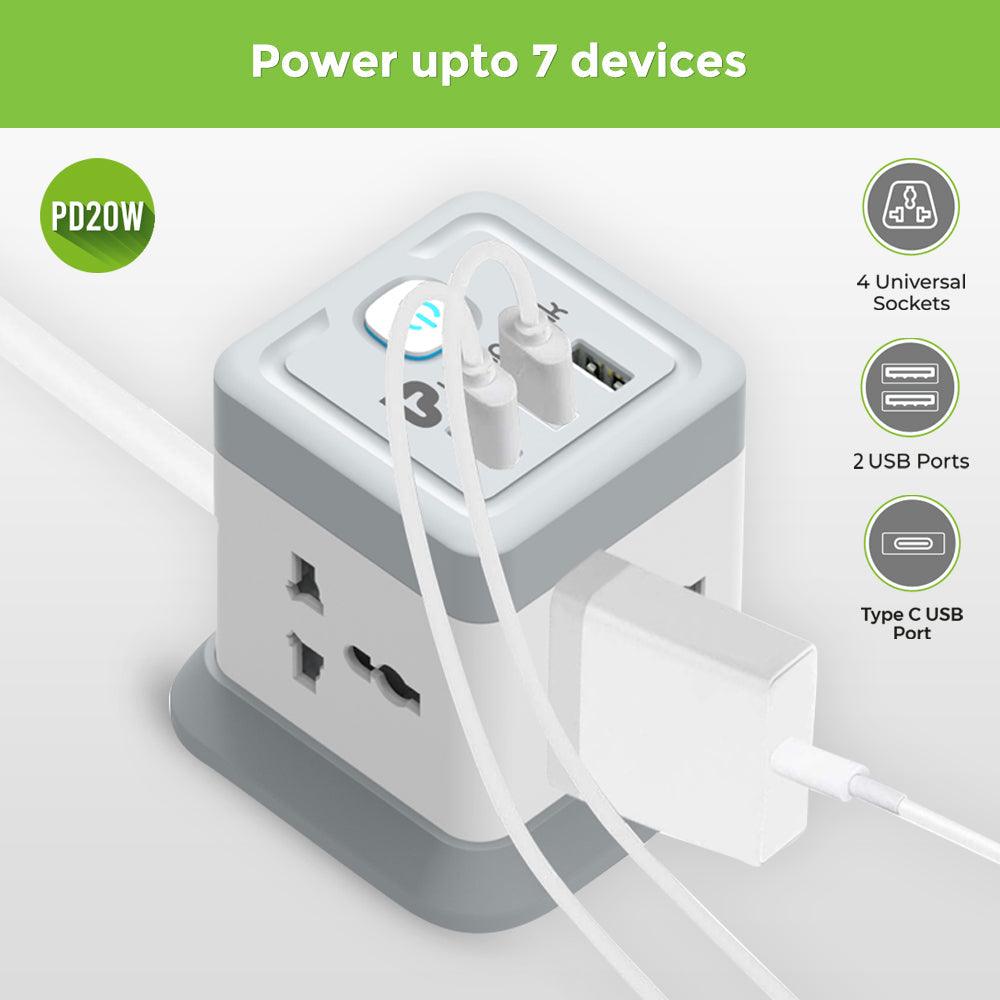 Power Qube 4 Port Surge Protector+3 USB PD20W