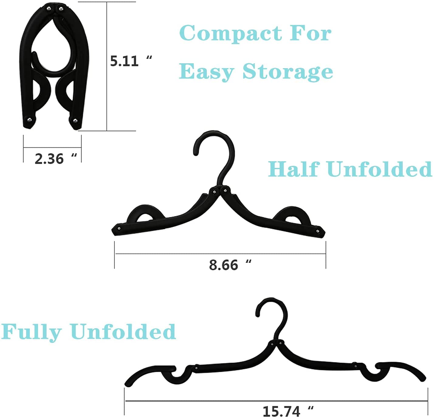 Pack Of 4 Pcs - Portable Folding Clothes Hanger, Black Suit, Household Goods Clothes Hanger Retractable Folding Hanger for Travel Saving Space Multifunctional Adult Child Non-Slip Travel Hanger Foldable