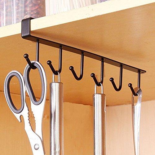 Under Shelf 6 Hook Metal Storage Organizer for Kitchen, Bathroom, Office