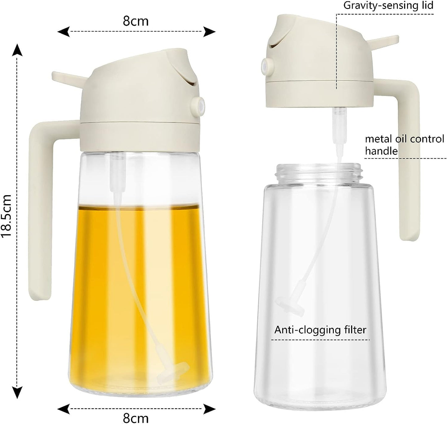 2 in 1 Glass Olive Oil Sprayer and Oil Dispenser || 14.5oz/450ml Oil Spray Bottle