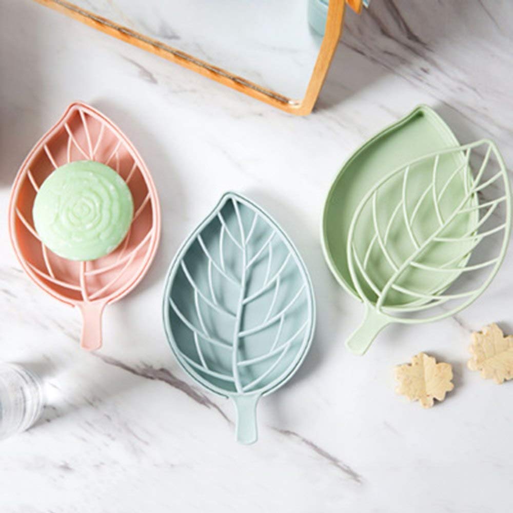 Leaf Shaped Soap Dish Holder with Drain Tray (Pack of 3)