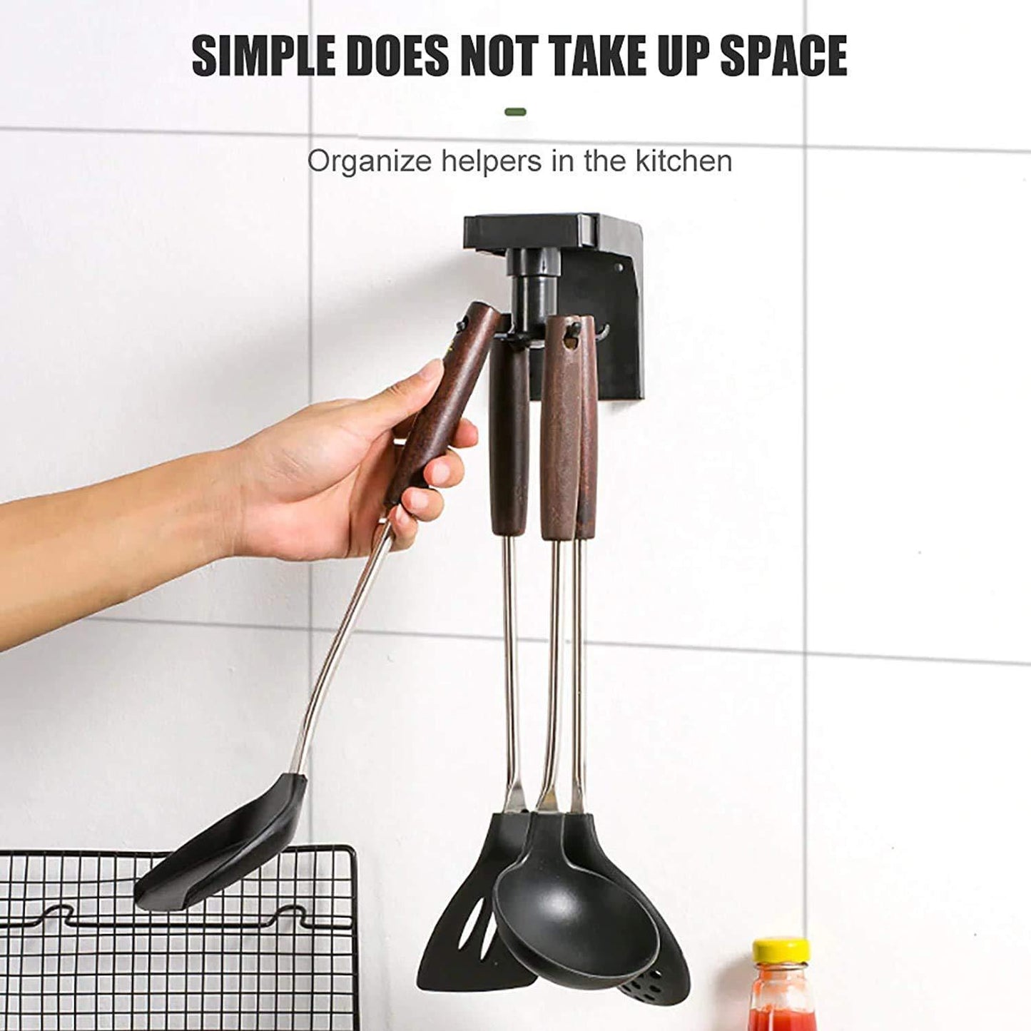 Kitchen Organizer - Space-saving Rotating Storage Manager With 6 Hooks