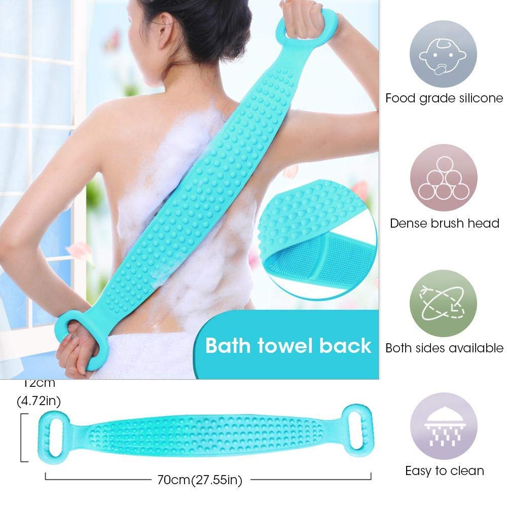 Silicone Bath Body Brush, 70cm Length Exfoliating Silicone Body Back Scrubber Belt for Men Women