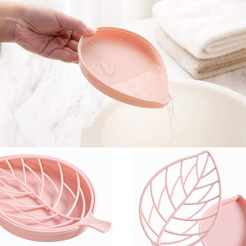 Leaf Shaped Soap Dish Holder with Drain Tray (Pack of 3)