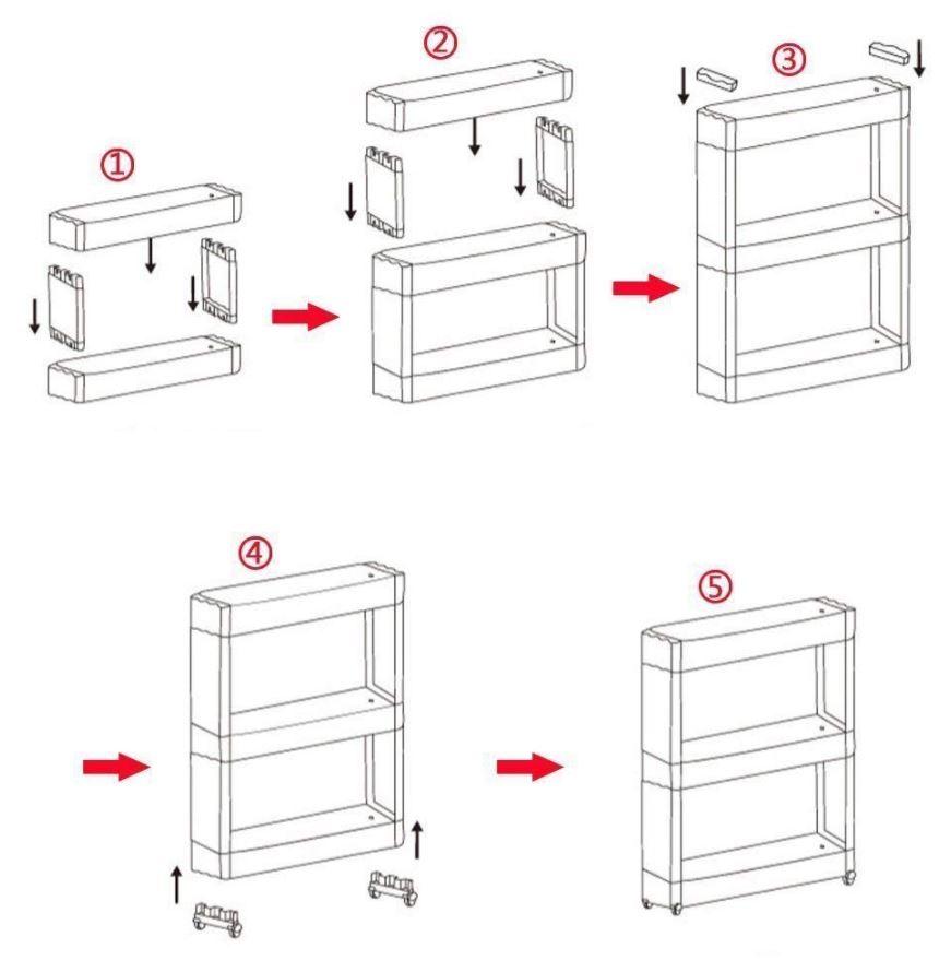 4 Shelves Multipurpose Slim Kitchen Organizer Storage Rack with Wheels for Home, Bedroom,Bathroom| (Assorted) Plastic