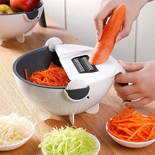 Multifunctional Rotate Vegetable Cutter, Potato Cutter, Fruit Cutter with Drain Basket Kitchen Veggies Fruit Shredder Greater