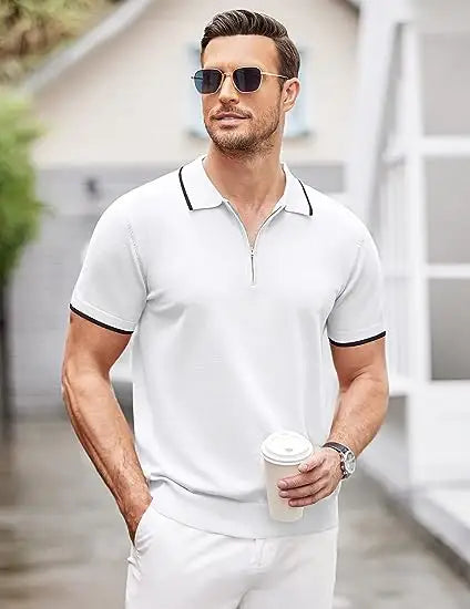 High Quality Men Polo T-shirt Slim Fit Front 1/4 Zip Golf Sportswear Golf Polo 100% Cotton Fabric Custom Design