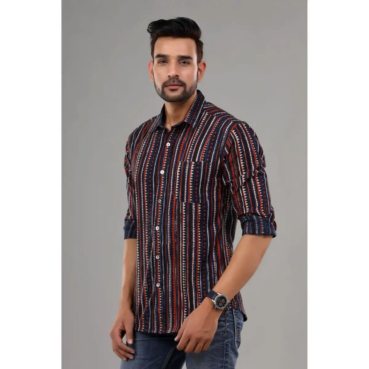 Beautiful Block Printed Cotton Casual Shirt For Men Wear Clothing, Floral Printed Autumn, Winter Wear Clothing For Men