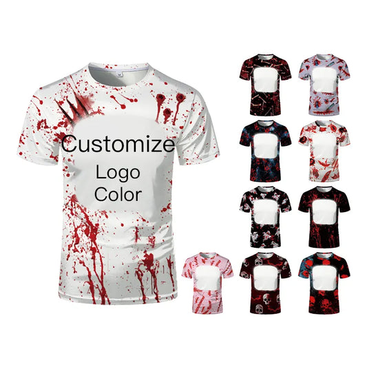 2024 USA Size Polyester Sublimation Shirt Blank Customized Logo Bleached Custom Oversized Halloween T