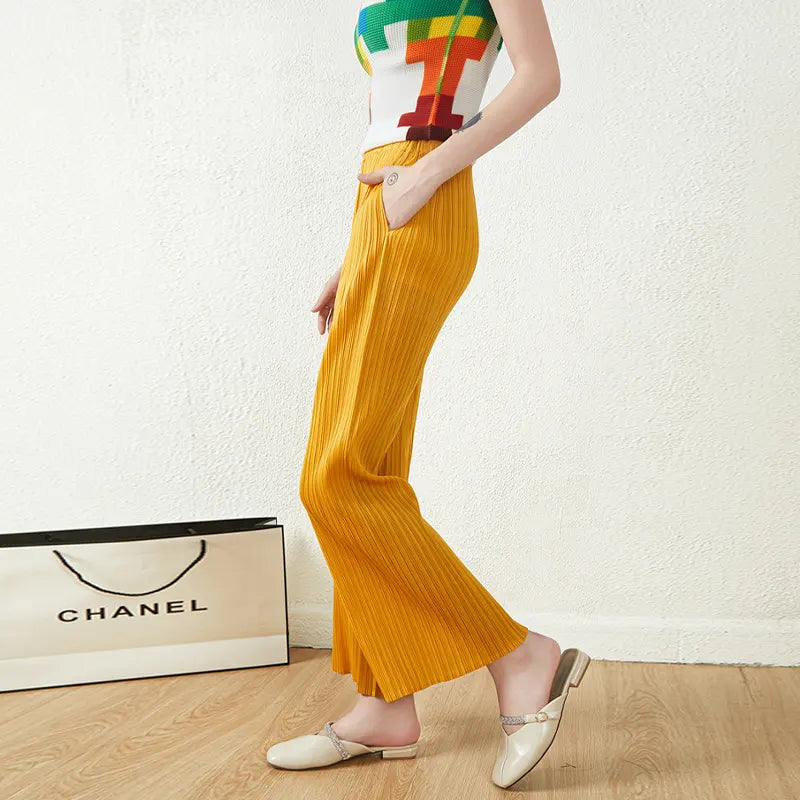 2024 Miyake Pleated Pants Designer Summer Pleated Loose Women's Casual Straight