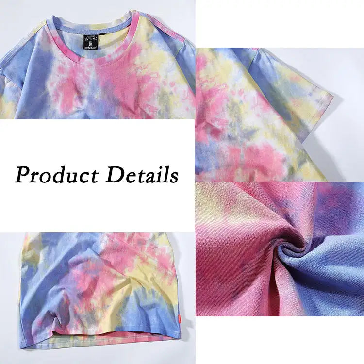 2023 ALLFLY factory Wholesale High Quality Tie Dye Short Sleeves Oversized Pima Cotton Black T- loose fit dazzling T-