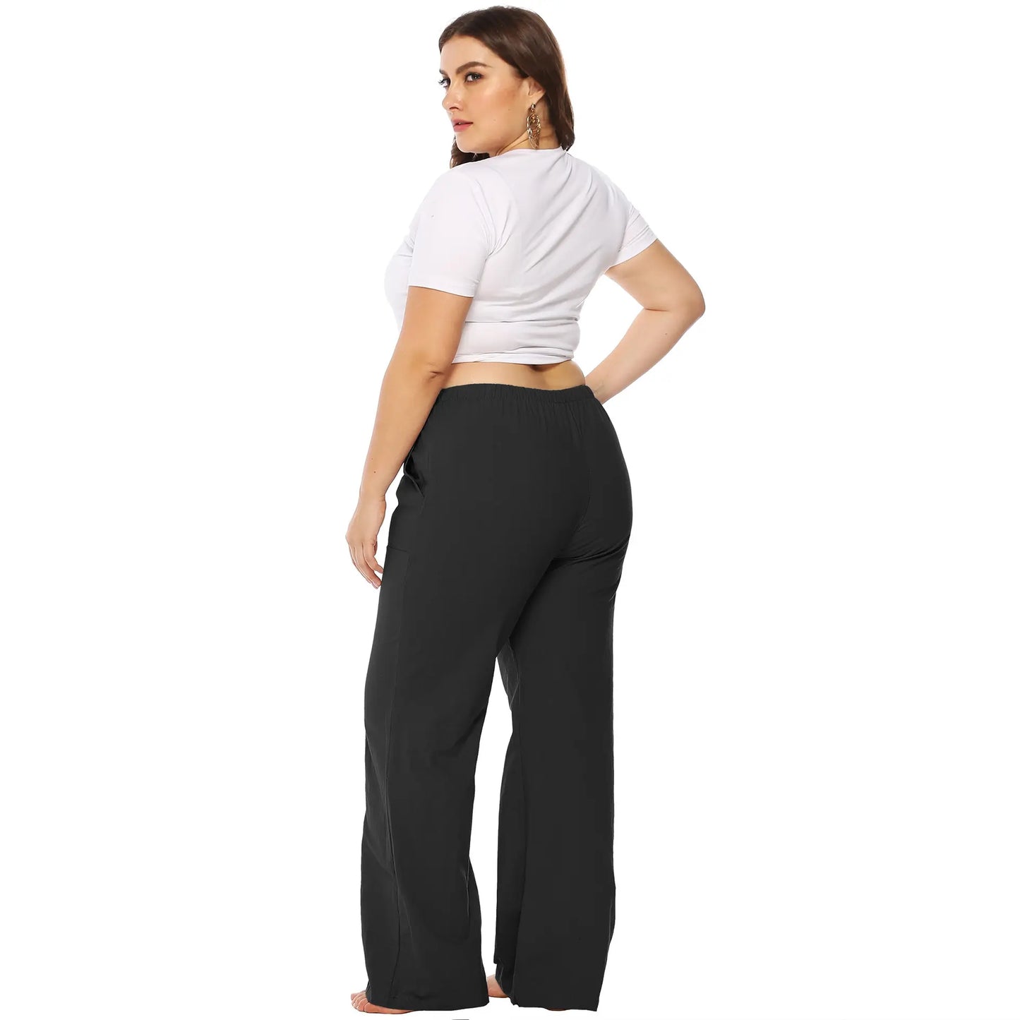 2019 hot sale plus size women clothing big size loose lace-up Baggy mid-waist flares casual xx for sexy girl