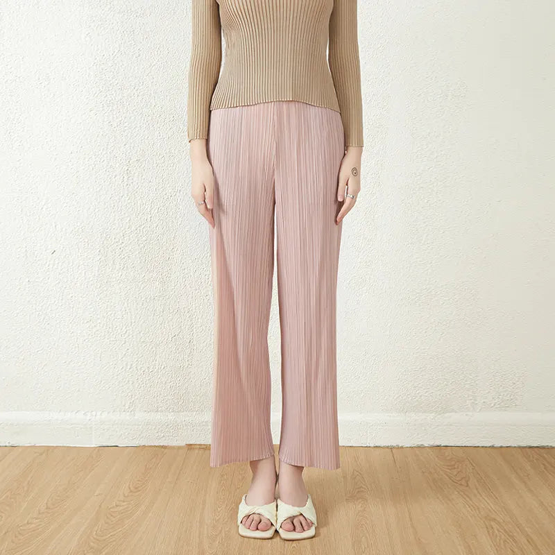 2024 Miyake Pleated Pants Designer Summer Pleated Loose Women's Casual Straight