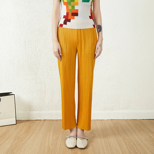 2024 Miyake Pleated Pants Designer Summer Pleated Loose Women's Casual Straight