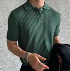 M-3XL Polo Neck Shirt Short Sleeve Men's Loose Relaxed Summer Thin Solid Knit T- Underlay