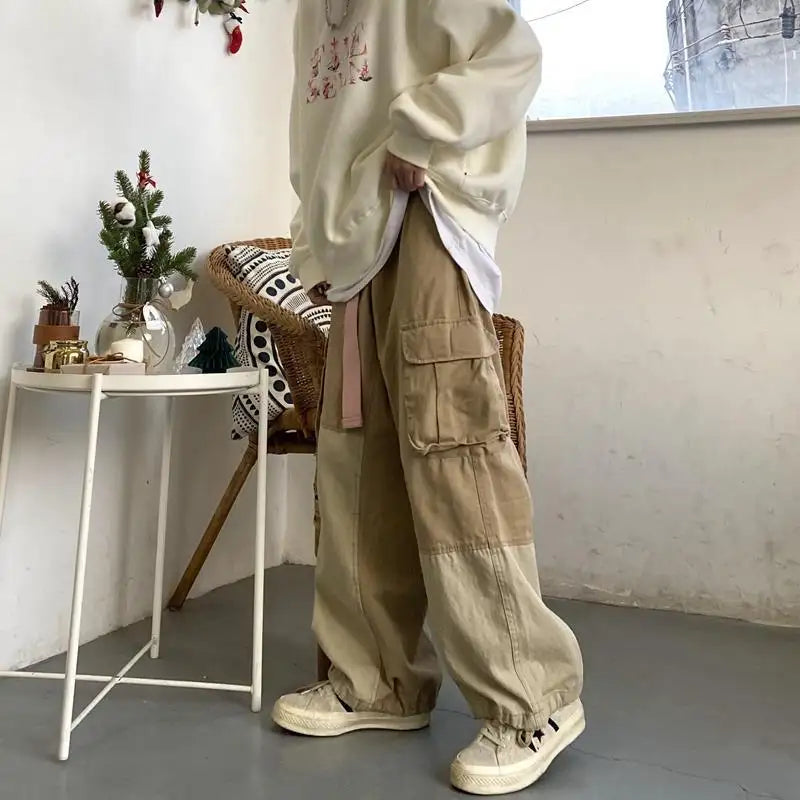 2022 Khaki Cargo Work Pants Trousers Male Vintage Loose Casual Autumn Streetwear Hip Hop Cotton Baggy Black Cargo for Men