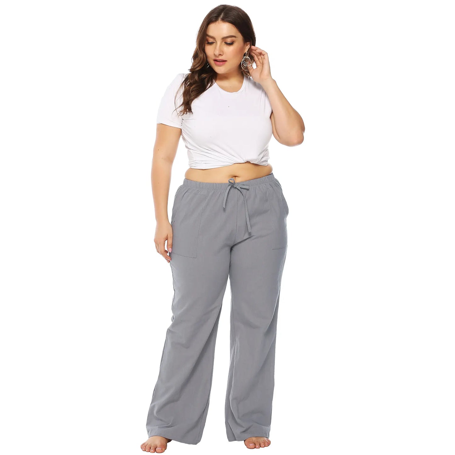 2019 hot sale plus size women clothing big size loose lace-up Baggy mid-waist flares casual xx for sexy girl