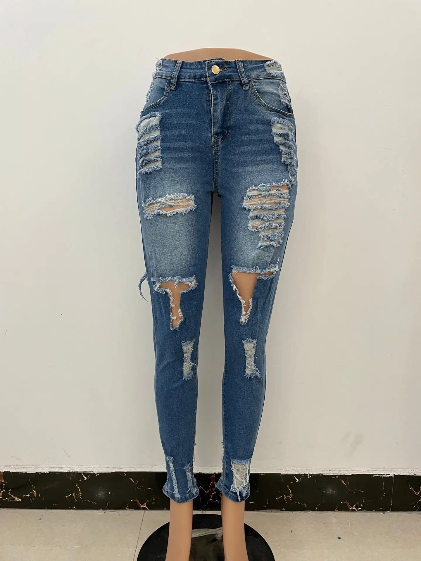 2022 Boutique Lady Trousers Frayed Stretch Pencil Denim Women's Skinny Ripped Jeans