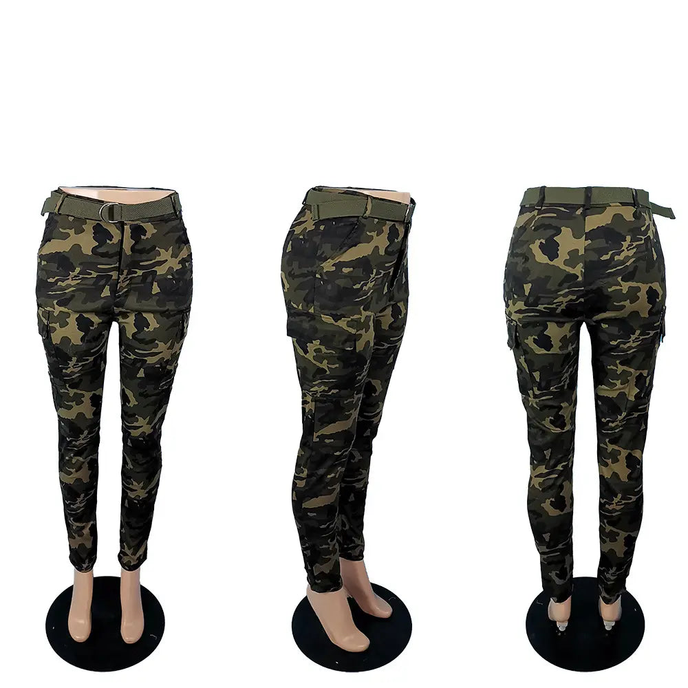 Wholesale 2023 Multi Pockets Pencil Pants Casual Camouflage Cargo With Belt For Women