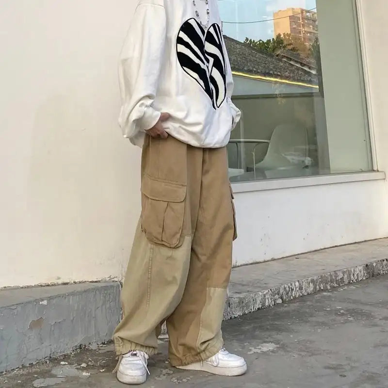 2022 Khaki Cargo Work Pants Trousers Male Vintage Loose Casual Autumn Streetwear Hip Hop Cotton Baggy Black Cargo for Men