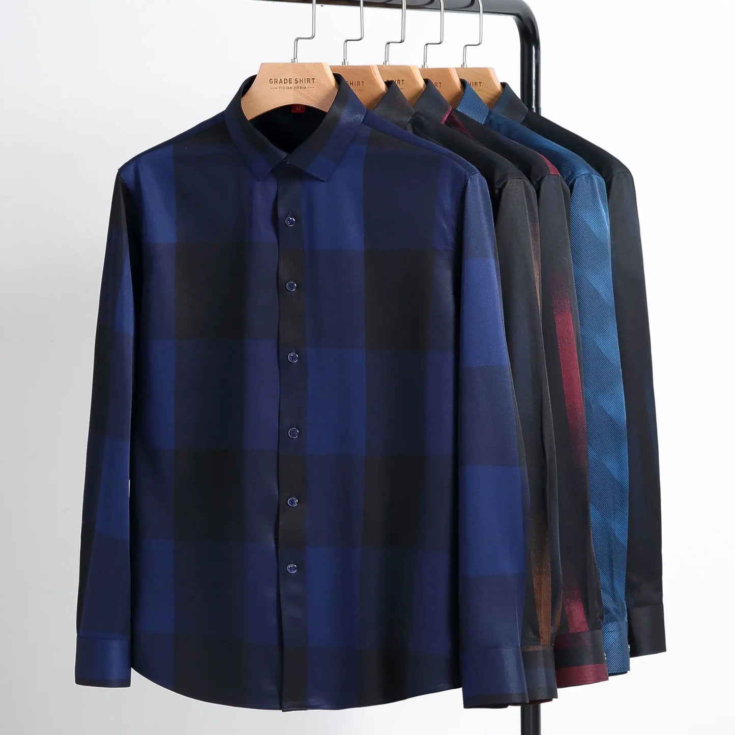 Factory Wholesale Spring New Men Plaid Long Sleeve Business Casual Anti Wrinkle Non-iron Men's