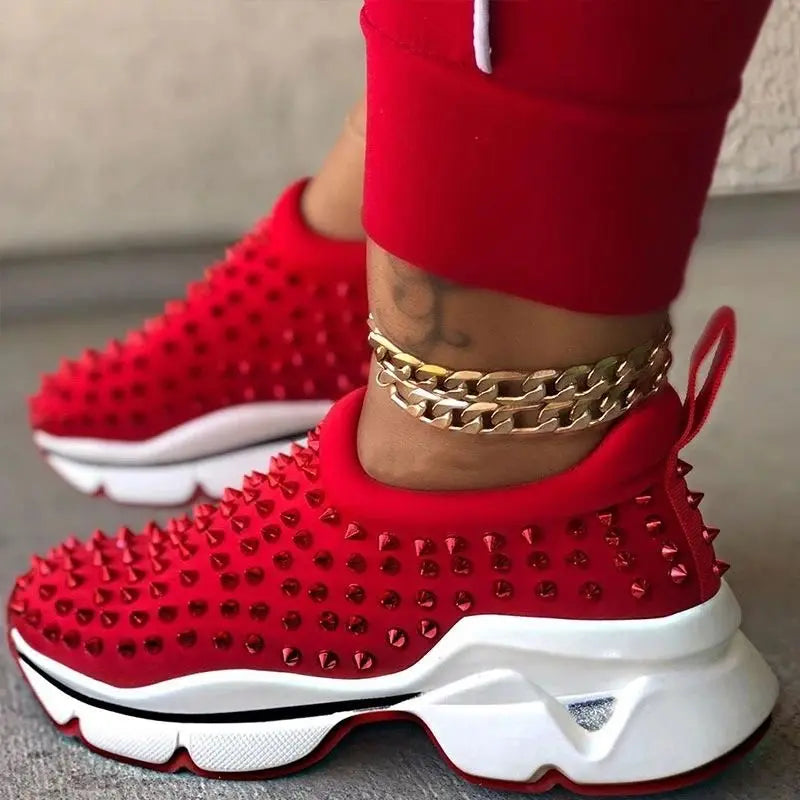 TX 2023 fashion brand black spike casual breathable soft for women thick-soled non-slip running red bottom sneakers