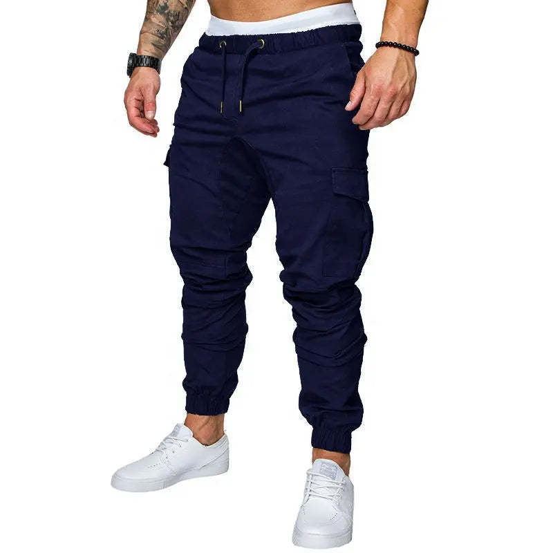 Custom Men Cargo Pants With Side Pockets Grey Khaki Black Men Fitness Trouser Cargo Men's Trousers