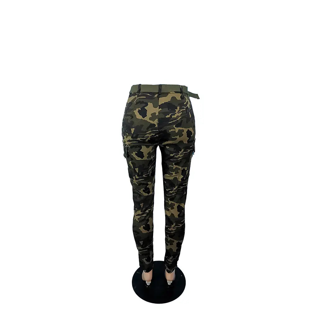 Wholesale 2023 Multi Pockets Pencil Pants Casual Camouflage Cargo With Belt For Women