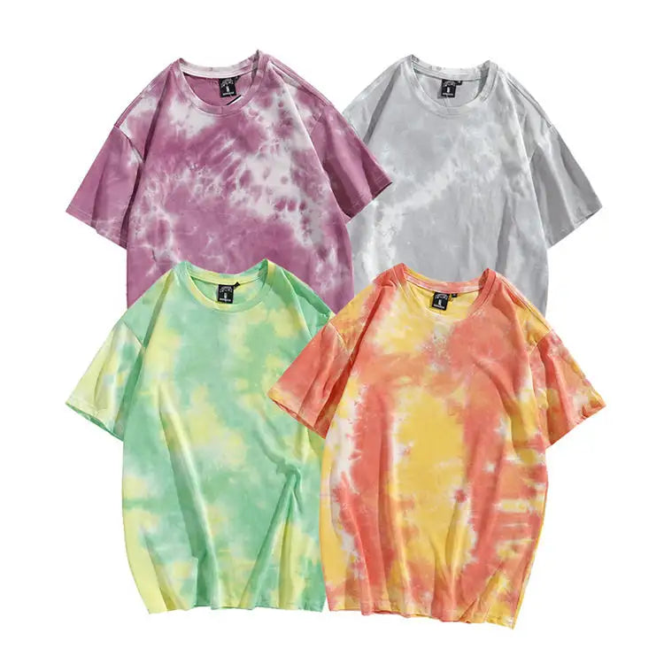 2023 ALLFLY factory Wholesale High Quality Tie Dye Short Sleeves Oversized Pima Cotton Black T- loose fit dazzling T-