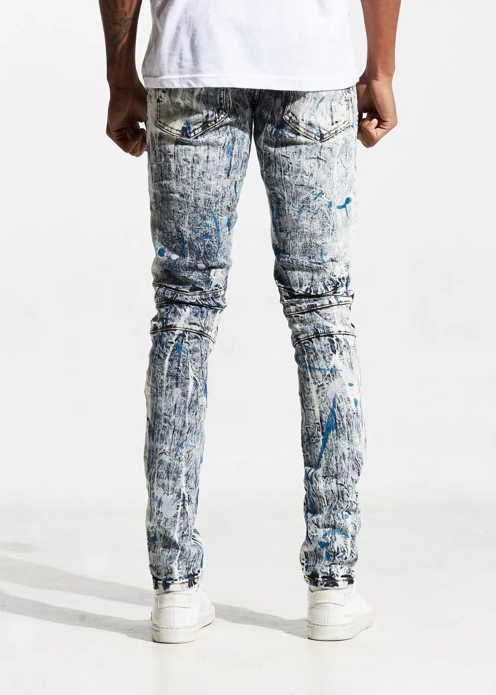 2021 New Fashion Wholesale 3D Moto Pintuck Knee Rip Denim Jean Pain Splatter Jeans for Men