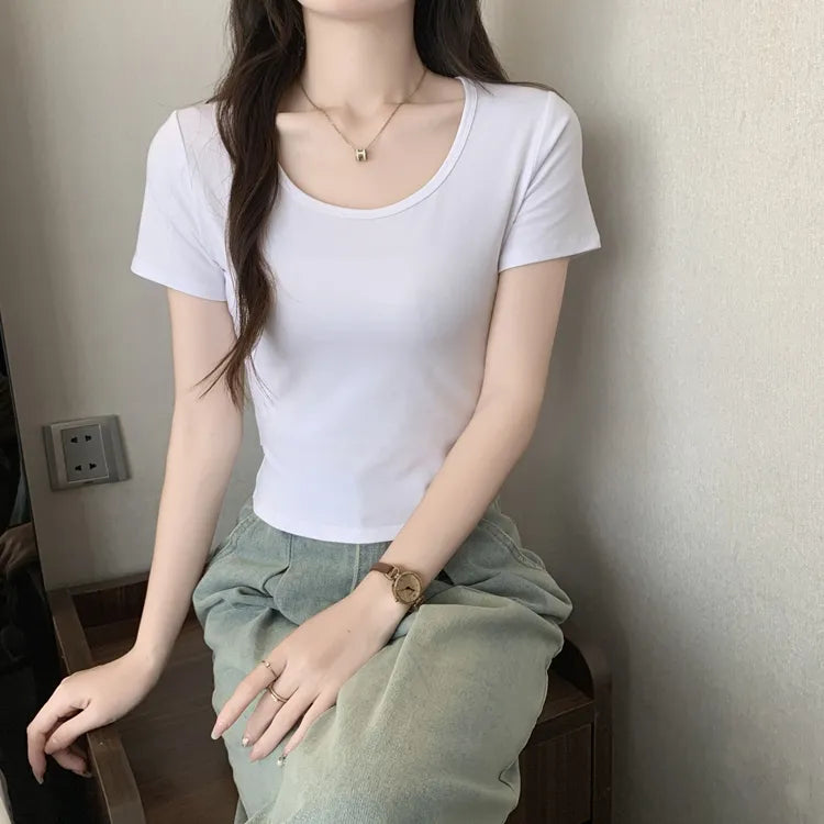 Various Good Quality T-Shirt Solid Color Washed Solid Color Short Sleeve Round Neck T-