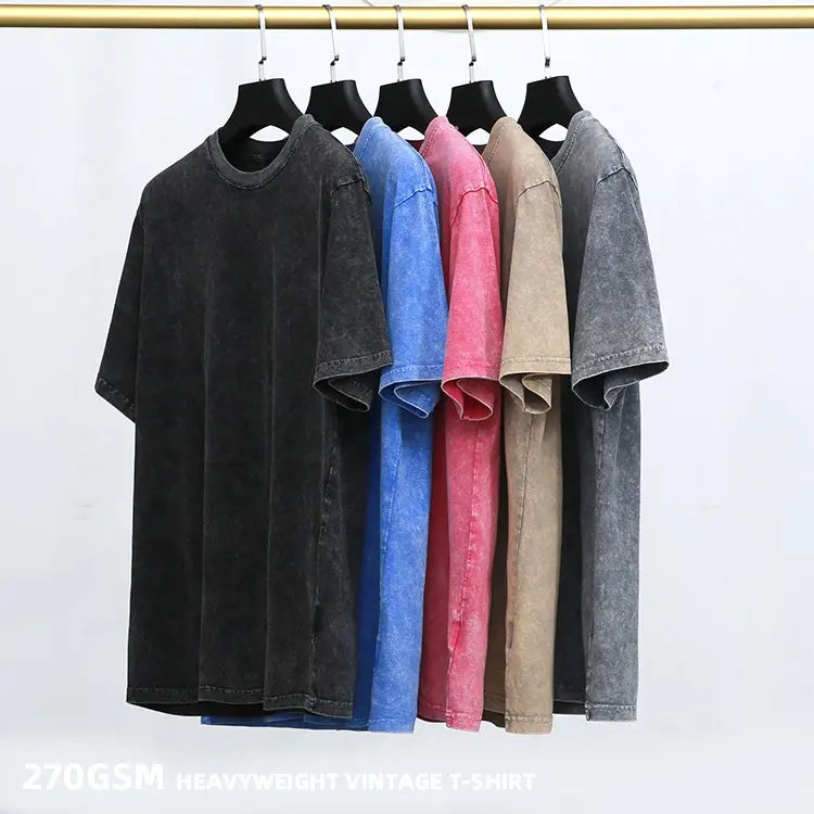 270 Gsm Relaxed Fit Acid Stone Wash Custom Blank Streetwear Vintage Oversized Heavyweight Tee T Vintage T Men