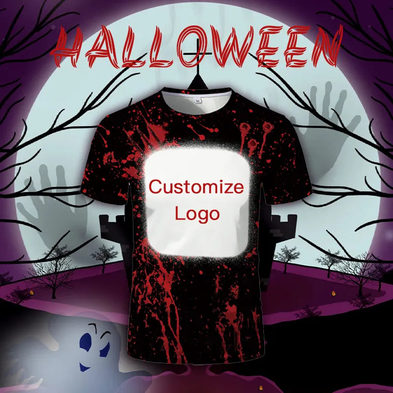 2024 USA Size Polyester Sublimation Shirt Blank Customized Logo Bleached Custom Oversized Halloween T