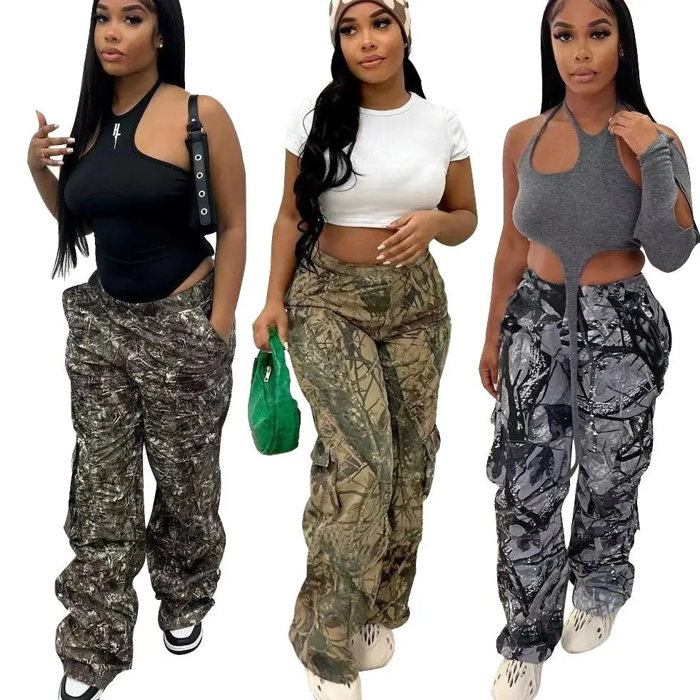 2024 New Fashion Women'S Camouflage Pants High Waist Straight Cargo Mujer Women Streetwear Baggy Women'S