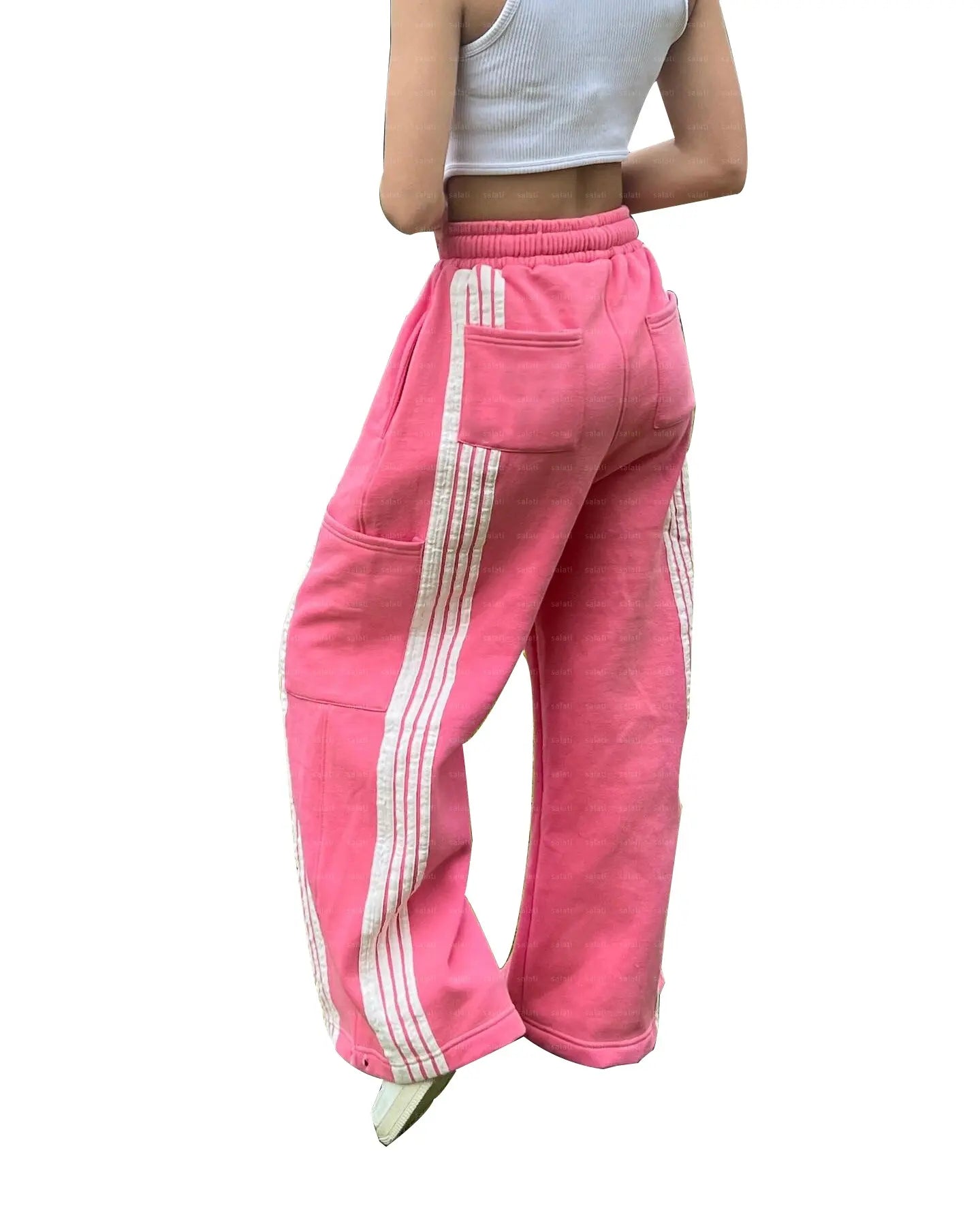 Wide Leg Sweatpants Custom Multiple Drawstrings Blank French Terry Cotton Stripe Oversized Baggy Street Flared Cargo Women