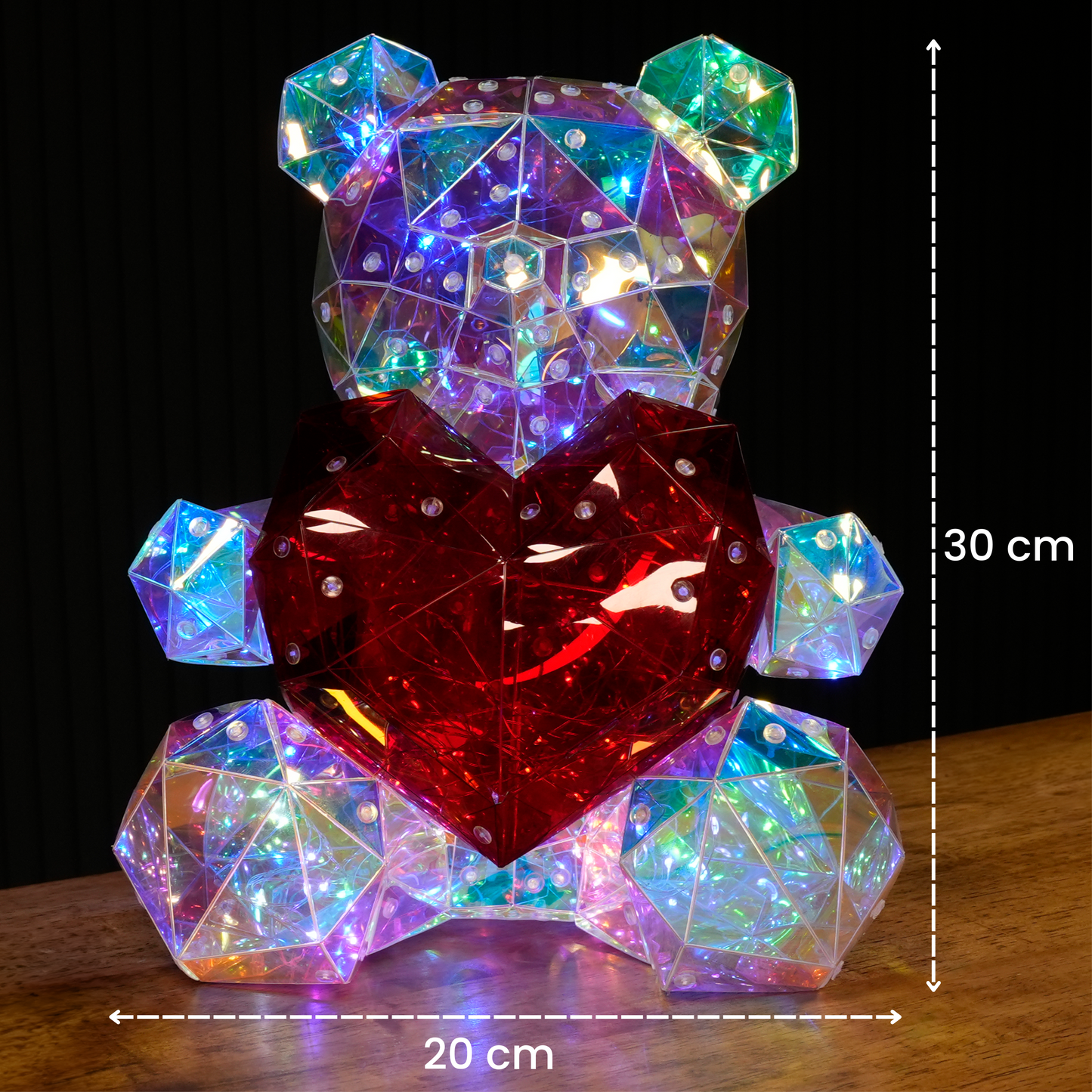 Led Teddy Bear With Heart Holographic Glow Lamp