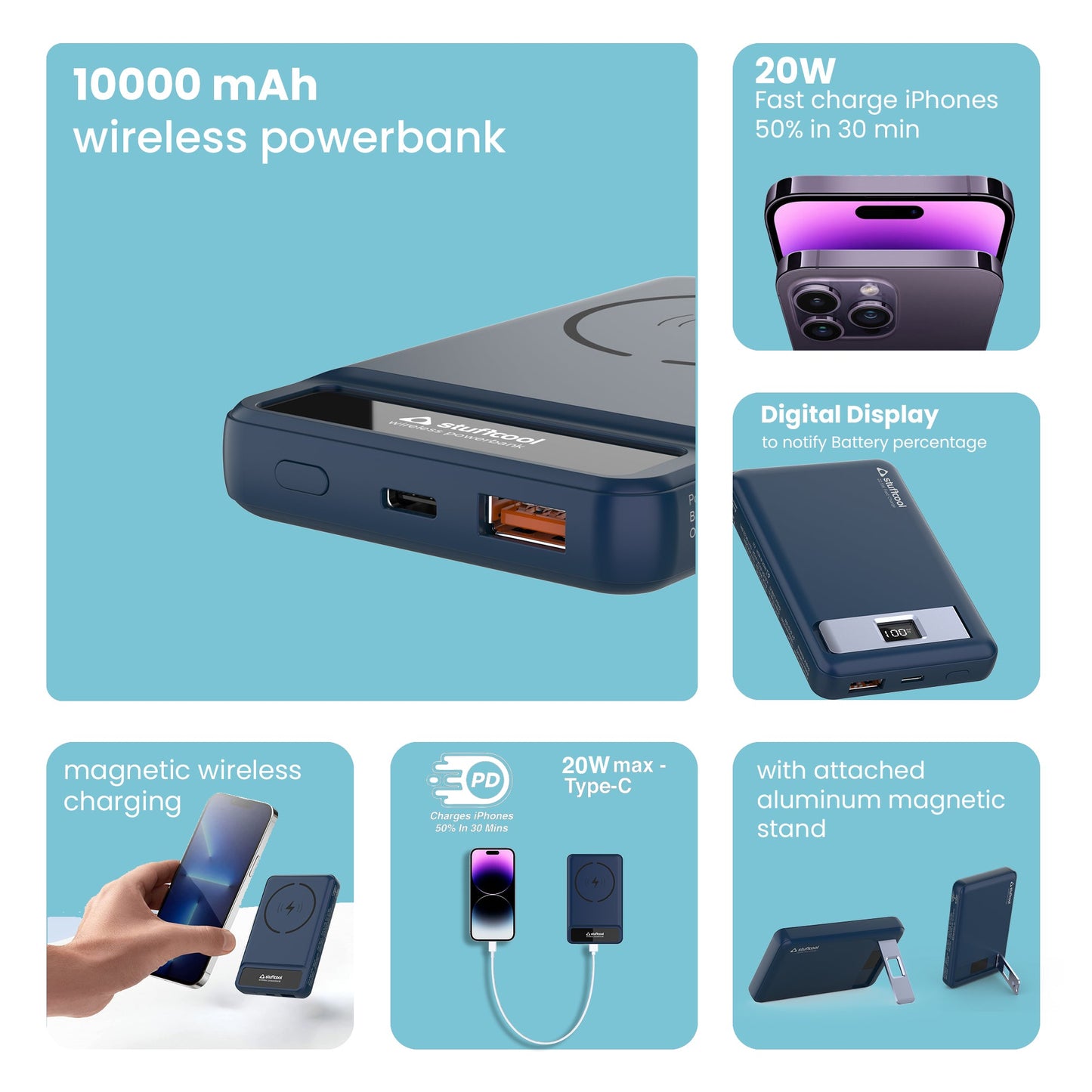 Click Pro 10000mAh Magnetic Wireless Powerbank With Stand