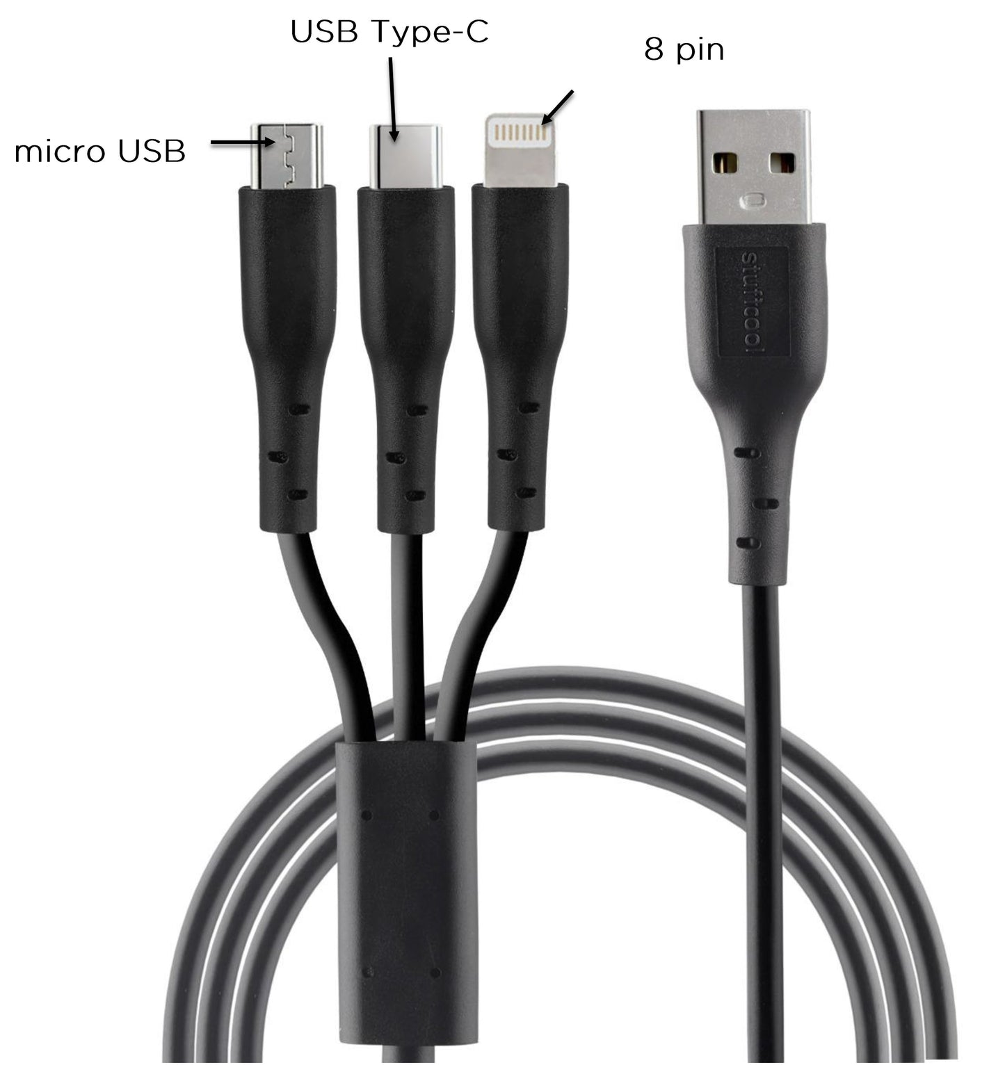 Tres Sync & Charge 3 in 1 Cable 1.5M Black