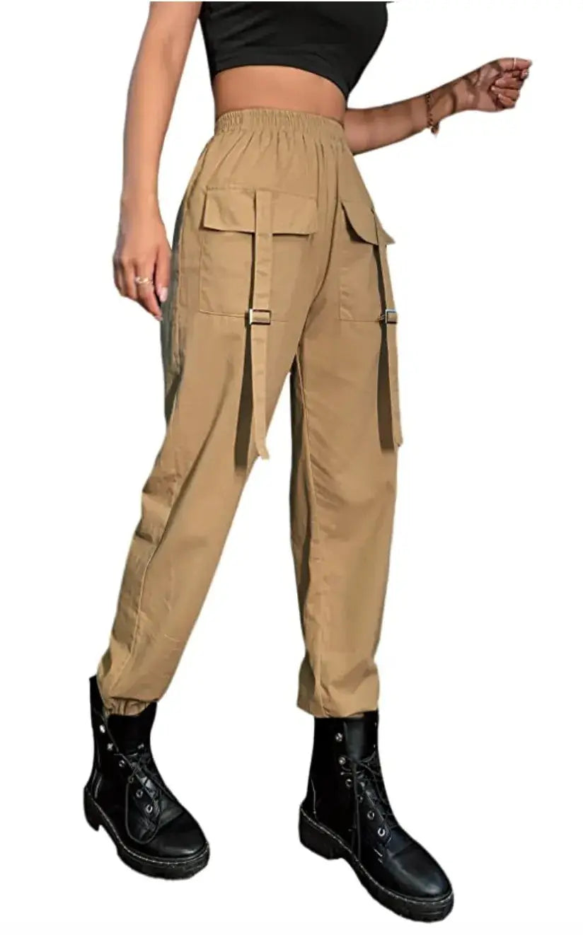 Women's Gothic Cargo Pants Casual Pants Ladies High Waist Long Trousers