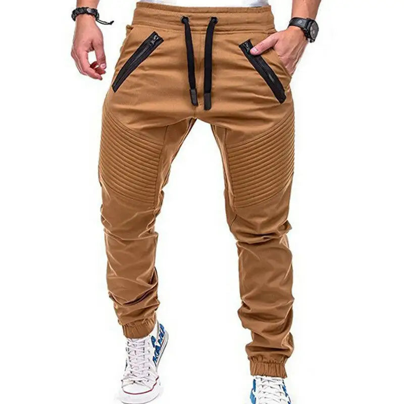 Men skinny cargo combat trousers slim fit jogger tracksuit bottom