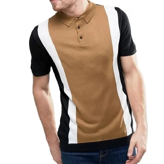 Men's Three tone paneled polo shirts Custom made Tri color Patterned Fancy polo men